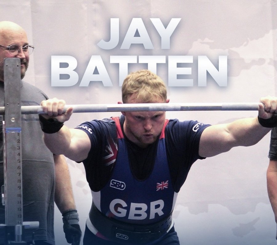 Jay Batten competing for Great Britain at the Western European Powerlifting Championships